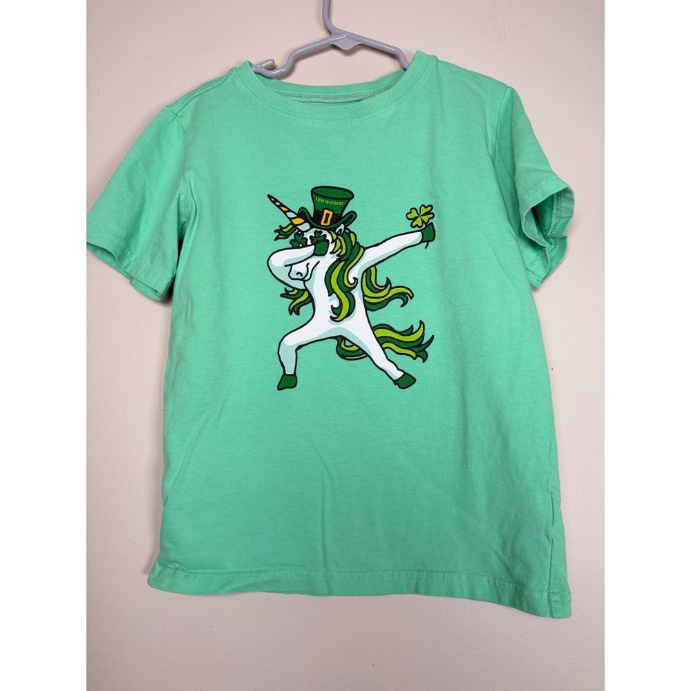 Life is Good Kids Green Dabbing Unicorn St Patricks Day Crusher Tee Size M